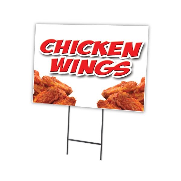 Chicken Wings Yard Sign & Stake outdoor plastic coroplast window, C-1824-DS-Chicken Wings